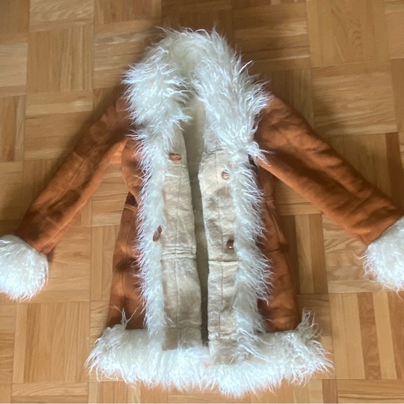 Women's Tan Penny Lane Afghan Suede Leather Coat - Vintage Long Boho - Picture 3 of 7